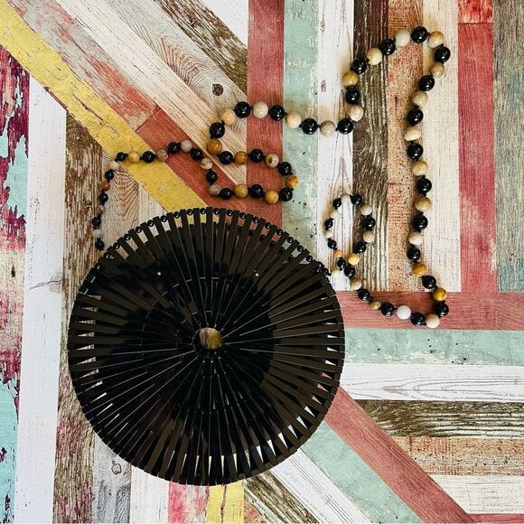 Cult Gaia Acrylic Beaded Luna Circular Crossbody Shoulder Bag Black EUC - Picture 9 of 9